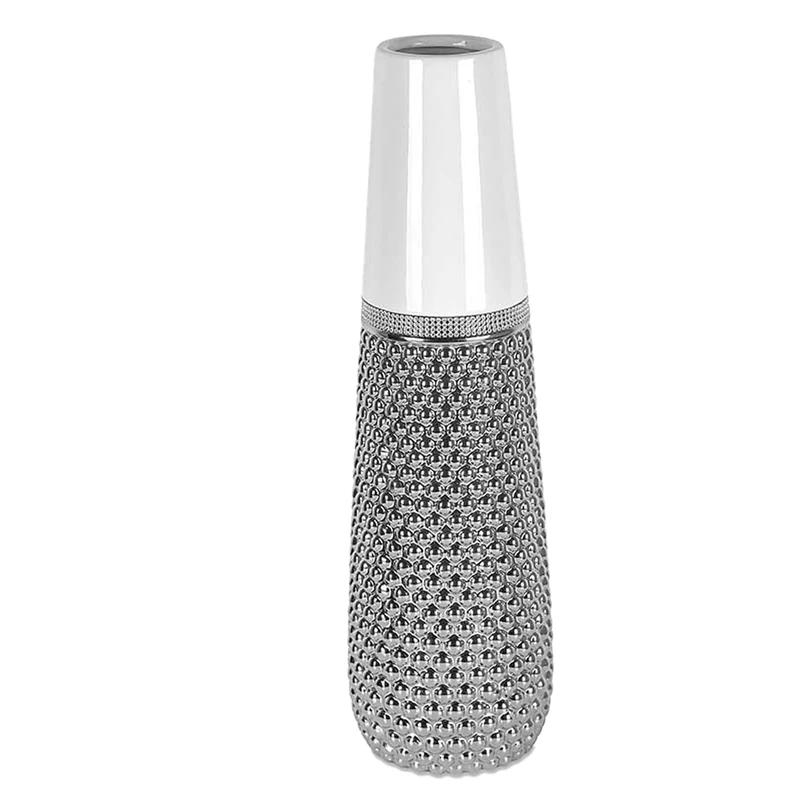 JARRÓN 22019 CERÁMICA 50 CM BLANCO/PLATA_°14X50CM