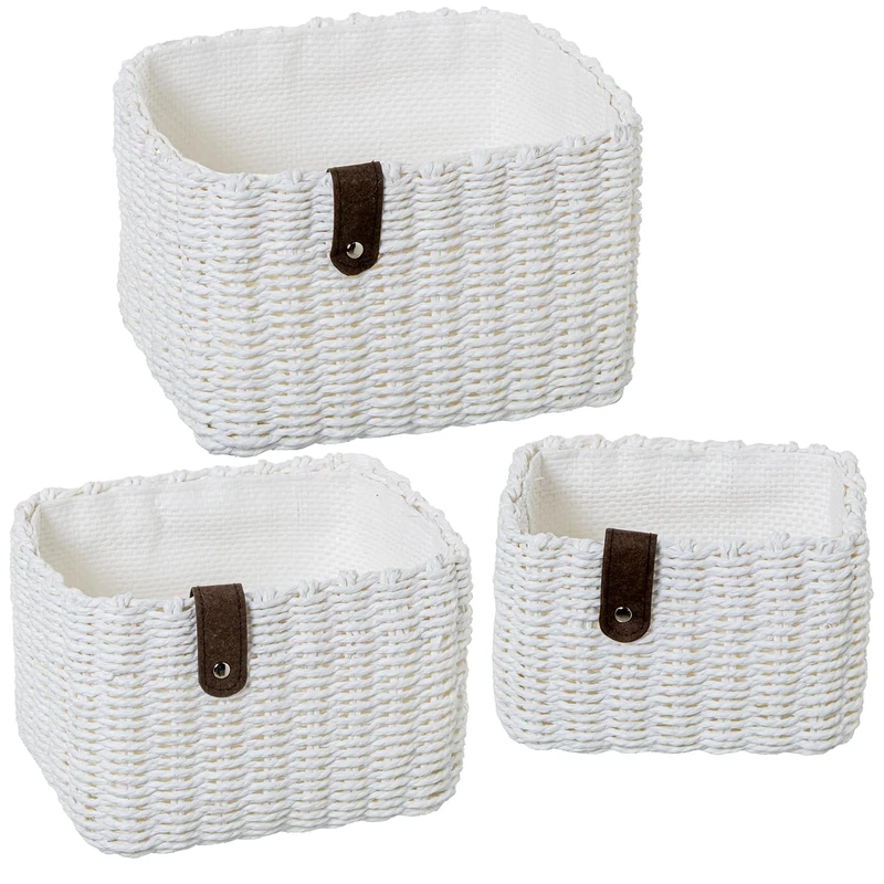 Set of 3 Almacenamiento Canvas Baskets BLANCA_31X25X19+28X21X17+23X17X15CM