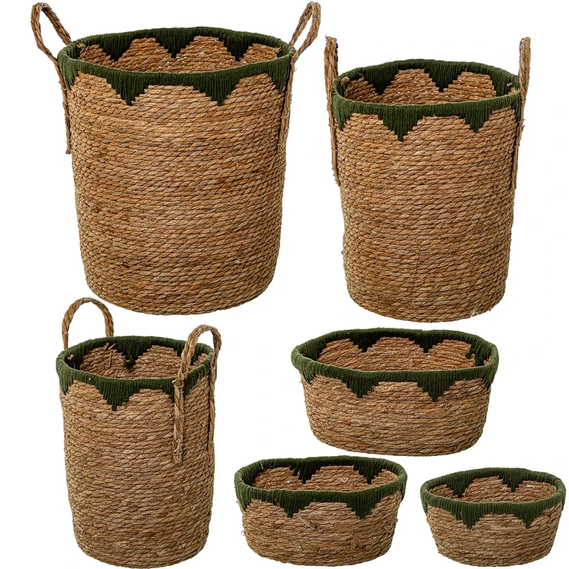 AlexandreHouse Set of 6 Baskets Hierba de Mar Natural+ Algodon Green_°40X47+°34X42+°28X37+34X25X16 - Image 1