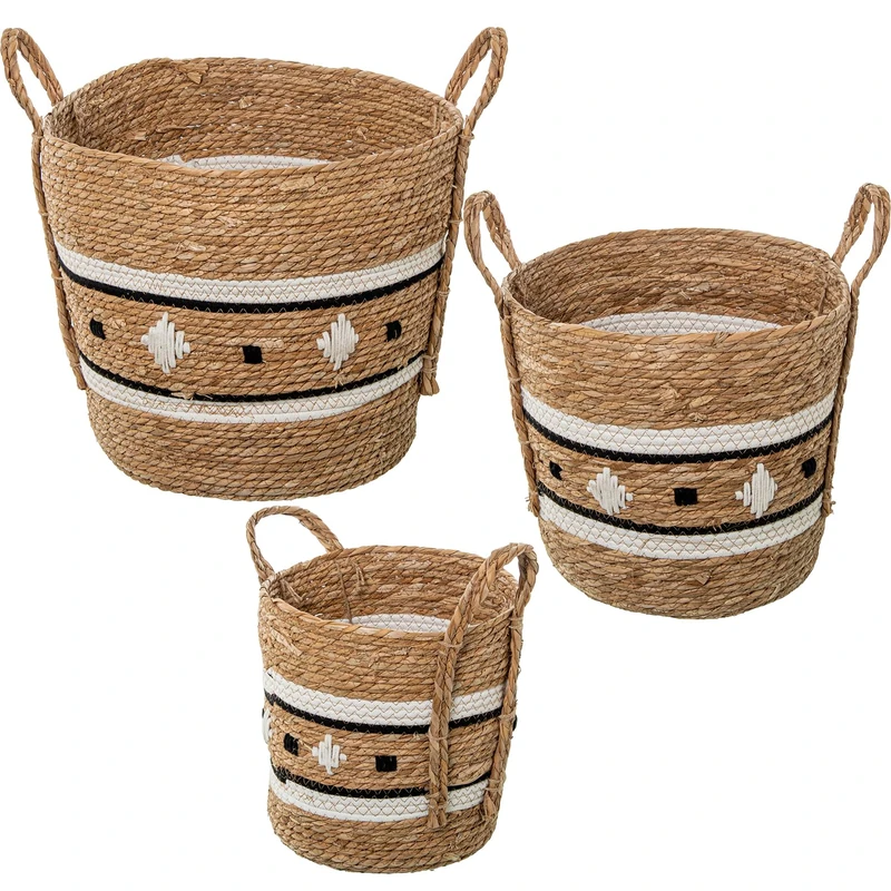 Set of 3 Baskets Hierba de Mar Natural+ Algodón Blanco / Black_°36X35+°32X29+°27X26cm - Image 1