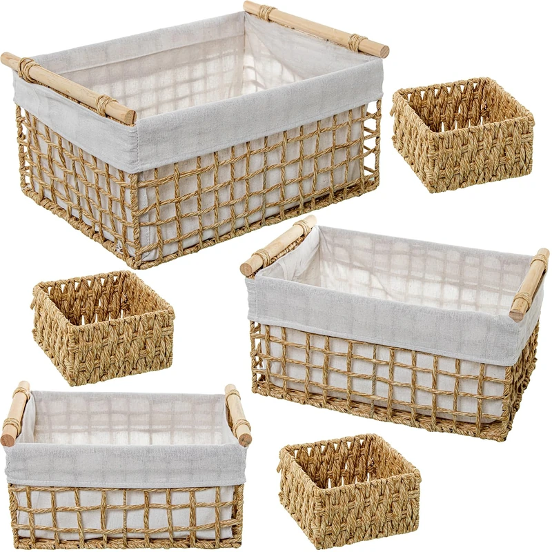 Set of 6 Baskets Cuerda De Papel C/Canvas 70%+30% AlgodóN/POLYÉSTE_50X35X25+44X30X20+37X25X17+17 - Image 1