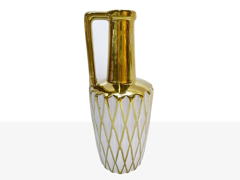 FLORERO Ceramica Blanca ROMBOS Dorado