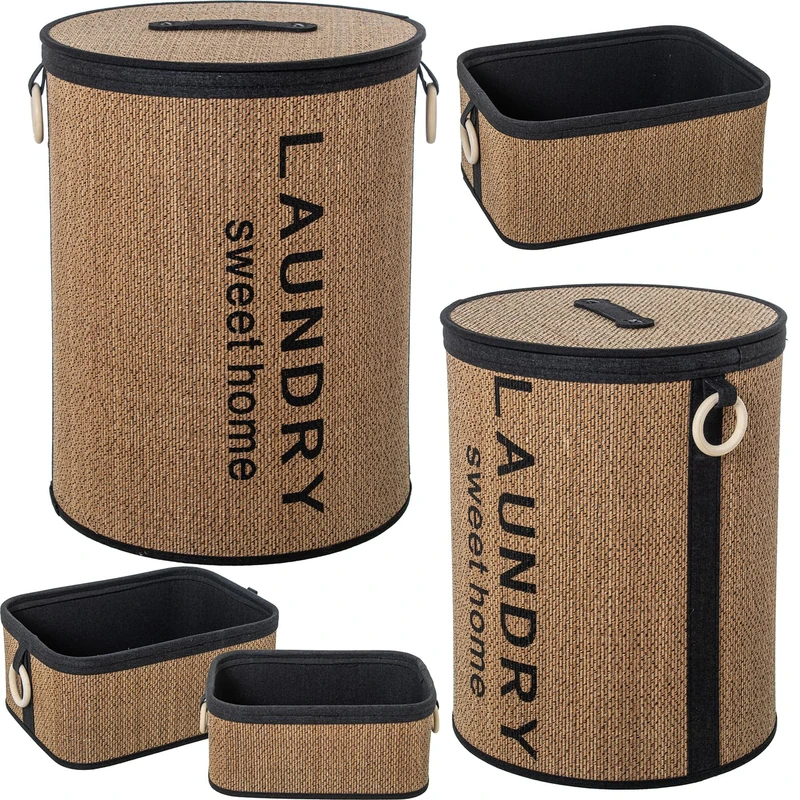 Set of 2 ROPAS+3 Baskets ALMACENAMIENTO MIMBRE NAT./_°40X53+°36X48+40X30X18+36X26X