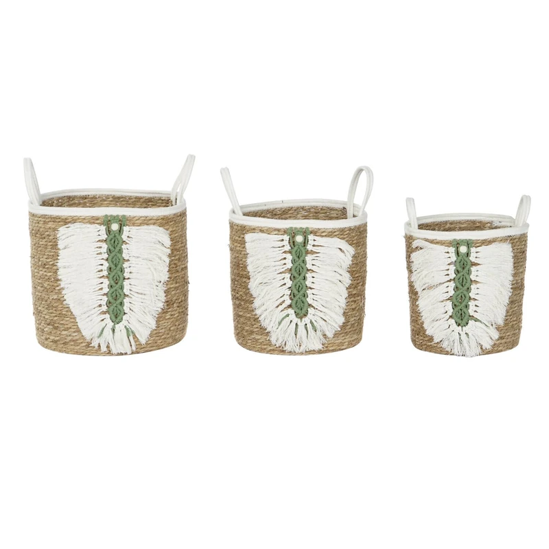 Basket Set of 3 Algodon Fibre 39 x 39 x 47 cm Hoja Macrame