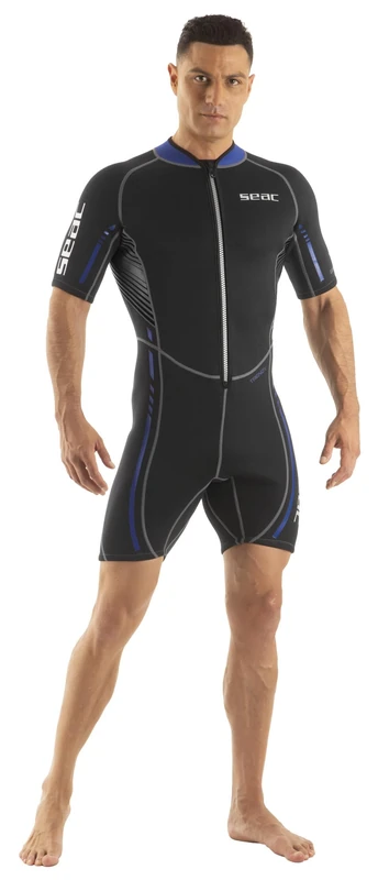 SEAC Trendy Man, 2.5mm Neoprene One-Piece Shorty Wetsuit with Front Zip, for Snorkeling, Surfing and Water Sports in Temperate Waters for Adults and Children