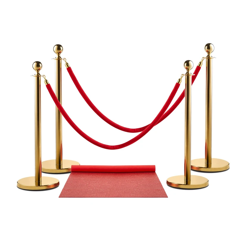 Zink Red Carpet Bundle - 4PCS 90 CM Stainless Steel Gold Stanchion Posts with 1.5M Velvet Rope for Parties, Photo Booths, & Weddings, Theatres, etc.