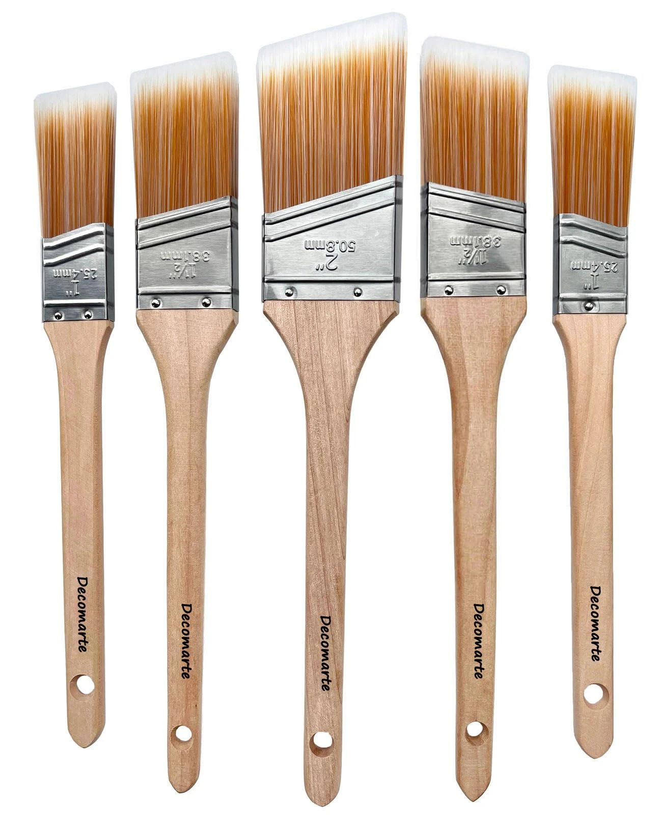 Decomarte Furniture Paint Brush Set - Soft Bristle Wood Stain Brush - Angled Sash Brush - Long-Handled - Assorted Sizes - Gold