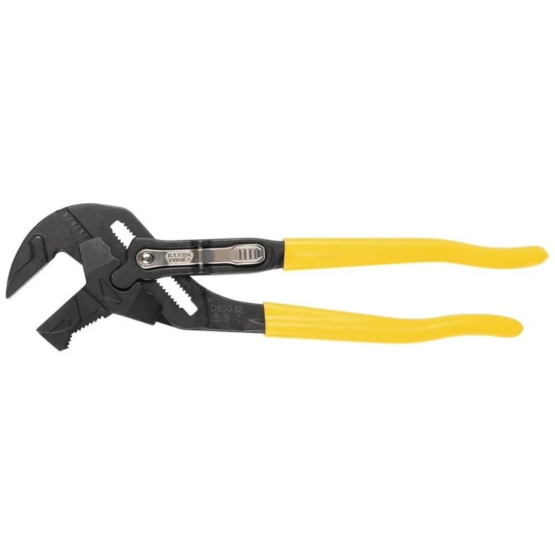 Klein Tools D53012 Plier Wrench, High Leverage Multi-Use Pump Plier with Adjustable and Reversible Double-Sided Jaw, Smooth and Knurled Teeth, 12-Inch