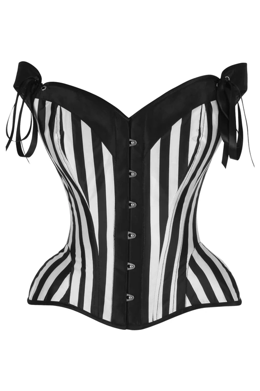 Daisy corsets Women's Top Drawer Black/White Striped Steel Boned Corset W/Straps, 5X