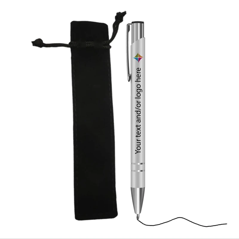 stika.co Personalised Silver Pen with Velvet Pouch - Elegant Custom Gift for Him or Her - Birthdays, Mother’s Day, Valentine’s, Secret Santa, Graduation