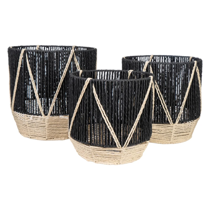 Set of 3 Maceteros Cuerda Black/Natural