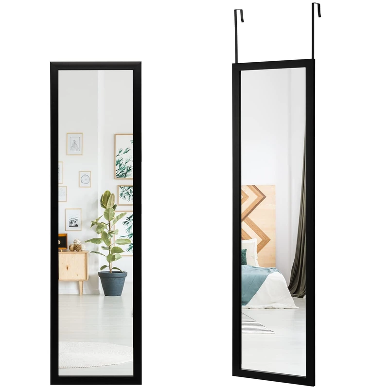 FANTASK Full-Length Mirror 33 x 120 cm, 2-in-1 Wall and Door Mirror for Wardrobe Bedroom Living Room (Black)