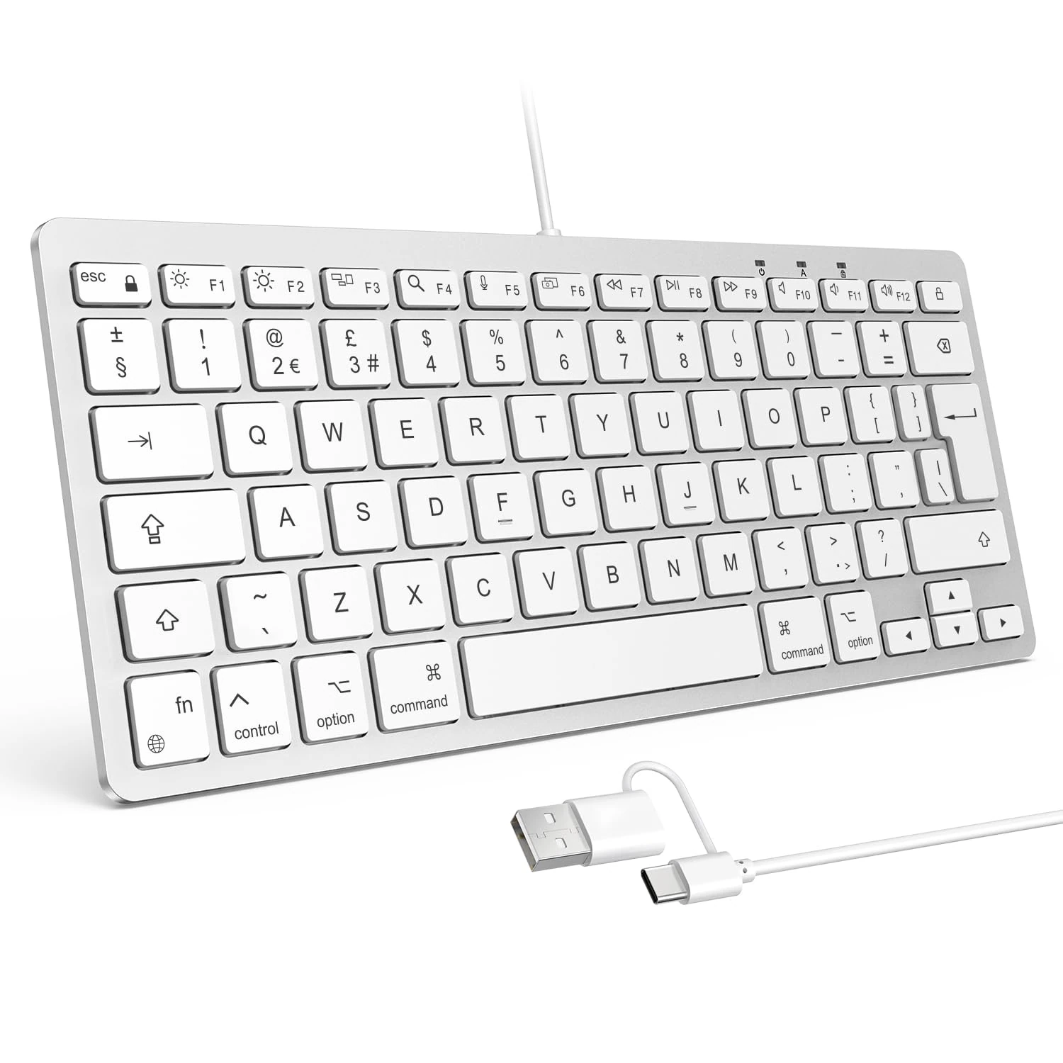 OMOTON Wired Keyboard for Mac with Dual Interface, USB and Type-C Mini Keyboard Compatible with Apple Mac Pro, iMac, Mac Mini, MacBook Pro/Air, QWERTY UK Layout, Silver