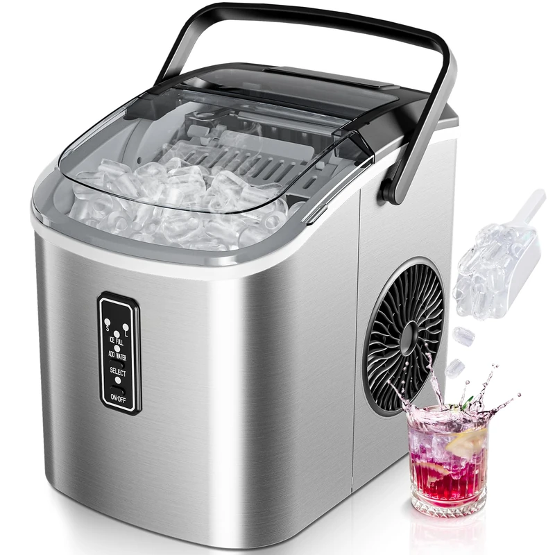 EUHOMY Ice Maker Machine, Self-Cleaning Ice Cube Maker, Produces 9 Cubes in 6 Minutes, 2 Ice Cube Sizes, 12 Kg/Day, Portable Ice Maker with Handle, Basket, and Scoop, Ice Machines for Home, Kitchen