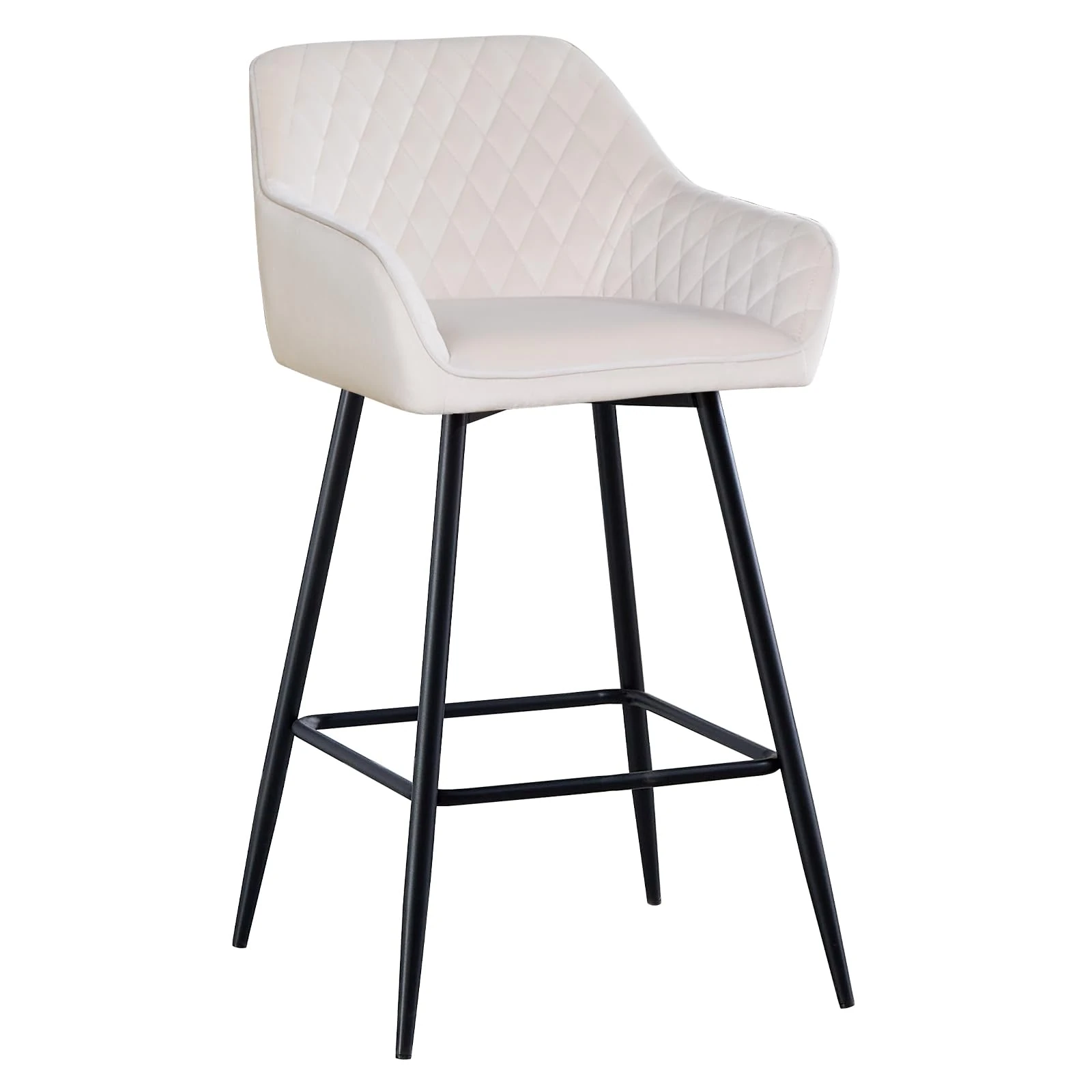 AINPECCA Velvet Bar Stool Fabric Upholstered seat with Backrest & Armrest Black Metal Legs Kitchen Breakfast Counter Chair (Beige velvet, 1)