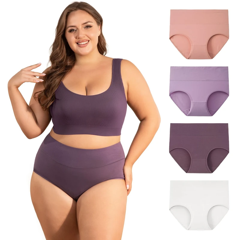 INNERSY Plus Size Maxi Briefs - High Waist Cotton Knickers 4 Pack