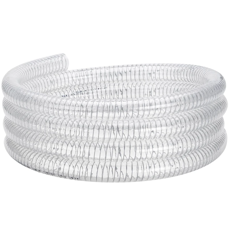Wire Reinforced Hose 1-1/2" id - 25ft Clear High Pressure Suction Line Plastic Vinyl Tubing with Spiral Steel Wire Suction Hose, Drain Water Fuel Powder