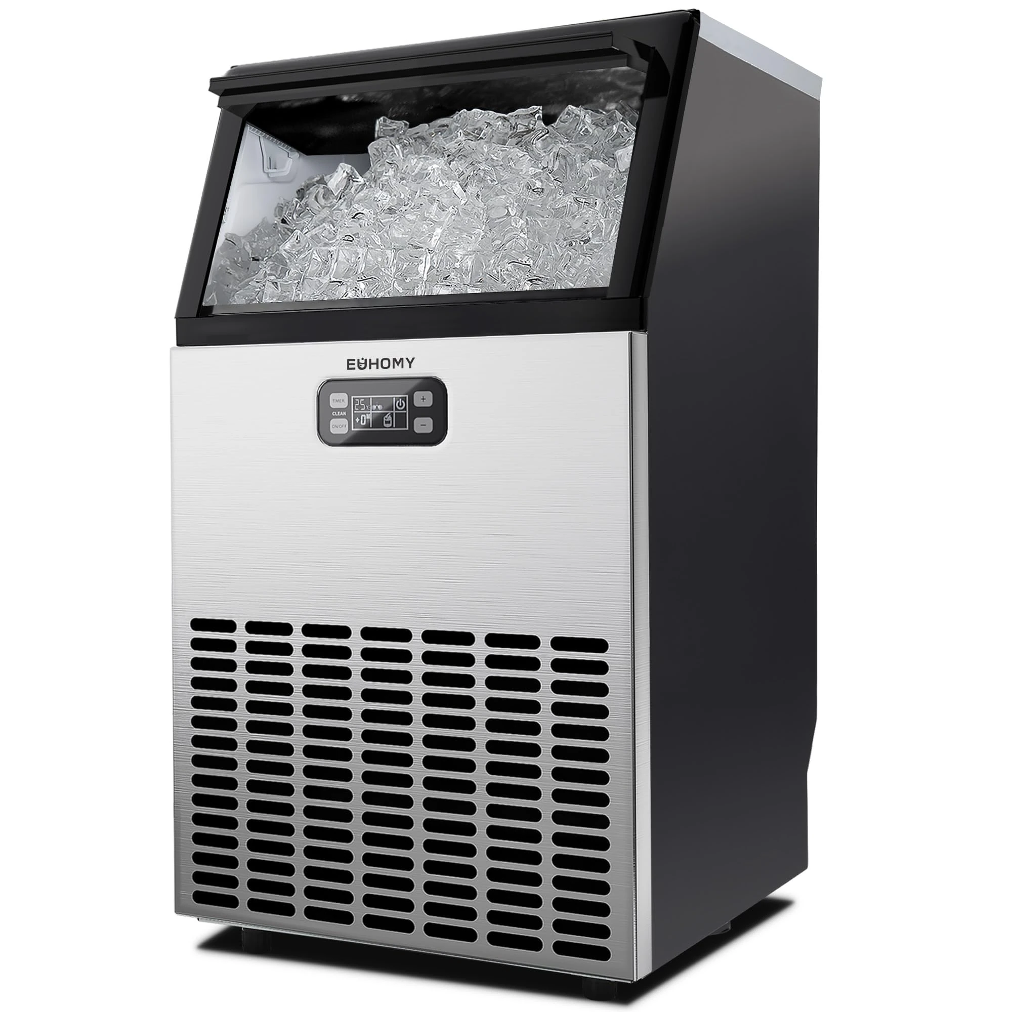 EUHOMY Commercial Ice Maker Machine, 45kg/24H Stainless Steel Under Counter Ice Machine with 15kg Ice Storage Capacity, Freestanding Ice Maker, Cube Ice Machine for Bar, Home, Supermarkets, Restaurant