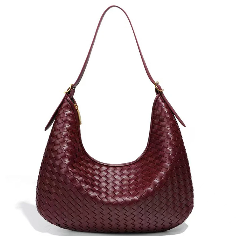 YONGLEE ARTEE Shoulder Handbags Shoulder Bag for Women Totes Woven Vegan Leather Bag Hand Bag Working Lightweight Bags With Zipper, Burgundy