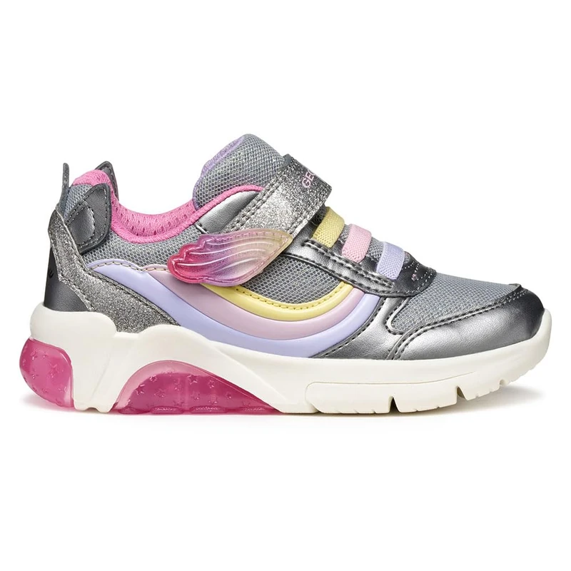 Geox Girls J Fadinlight Sneaker, Silver Multicolor, 2 UK - Image 1