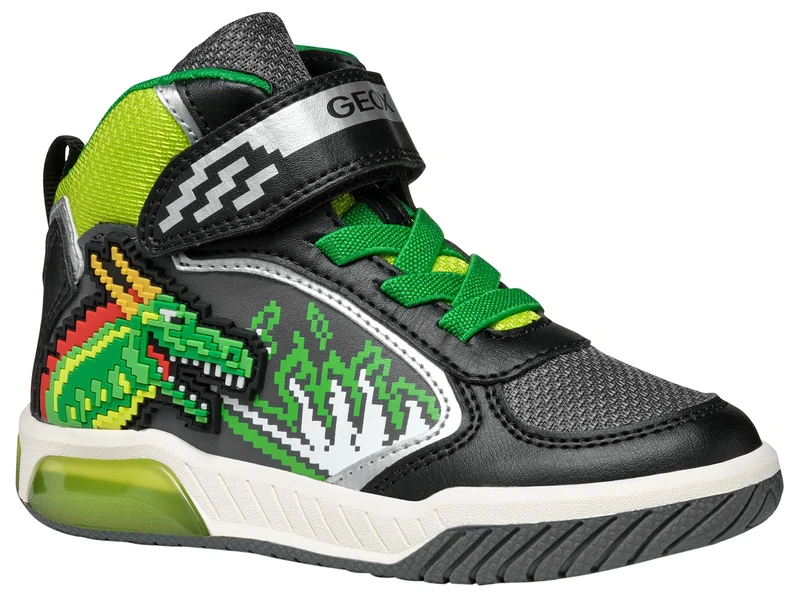 Geox J INEK BOY Sneaker, Black/Lime, 11.5 UK Child