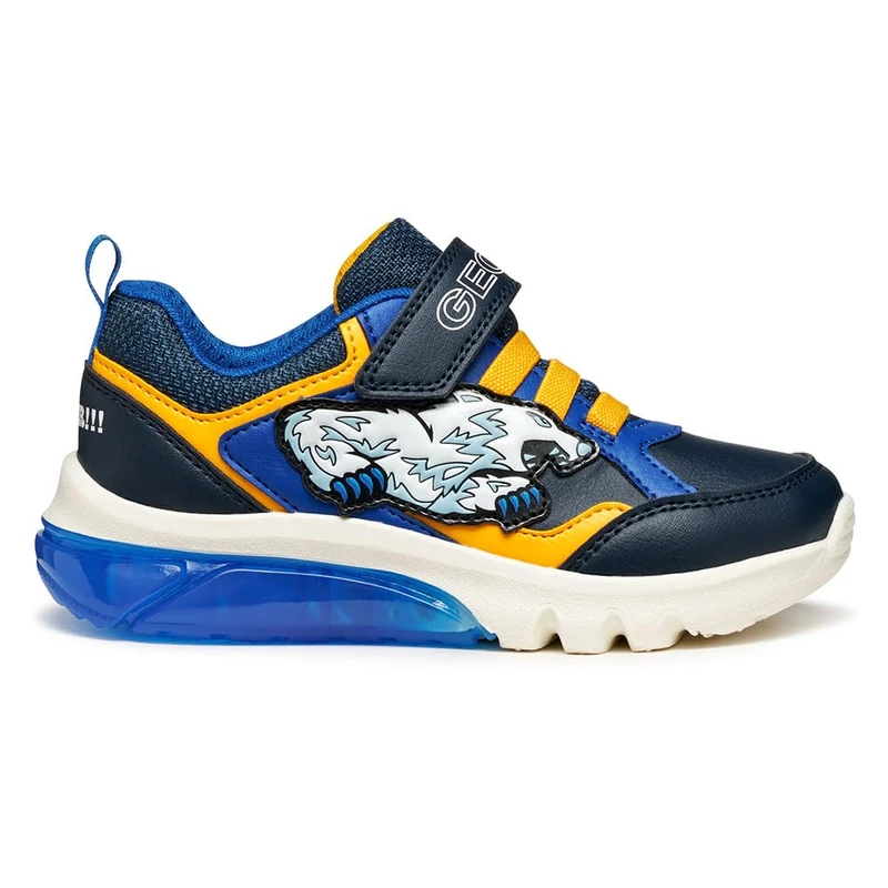 Geox J CIBERDRON BOY Sneaker, Navy/Yellow, 13 UK Child