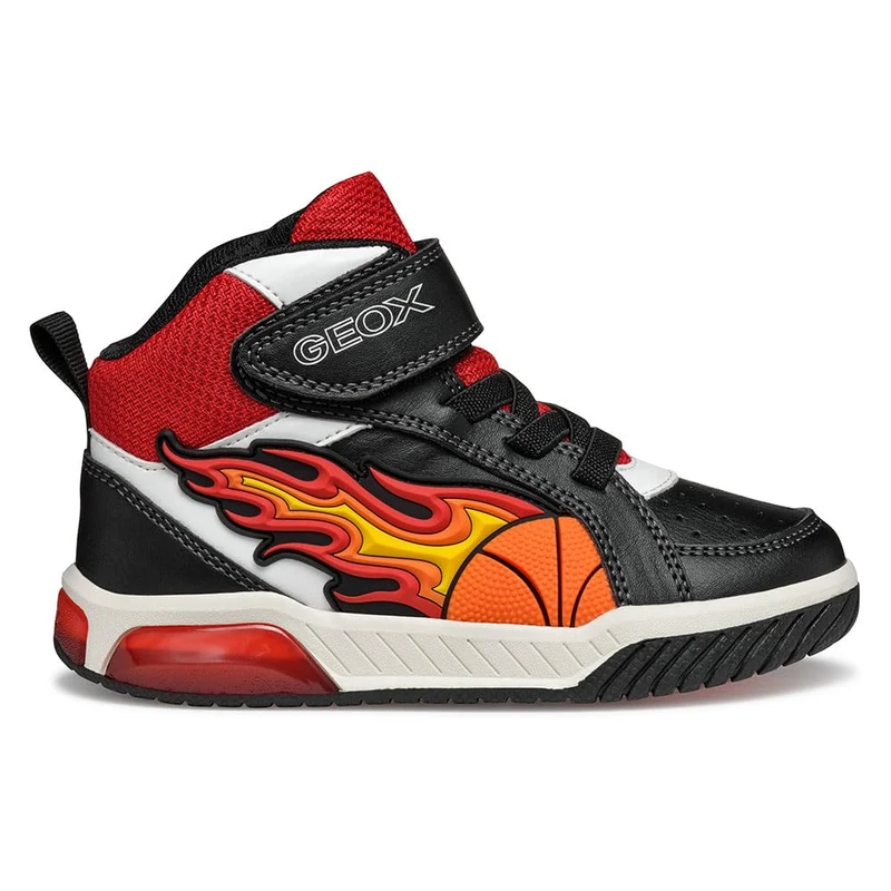 Geox J INEK BOY Sneaker, Black/RED, 5 UK