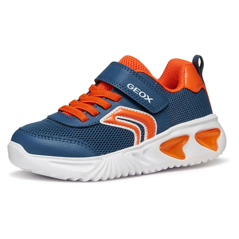 Geox J Assister BOY Sneaker, AVIO/Orange, 2.5 UK