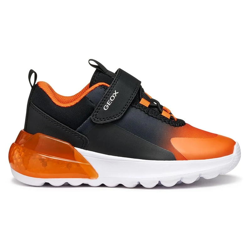 Geox Boys J Activart Illuminus Sneaker, Black Orange, 4 UK Child