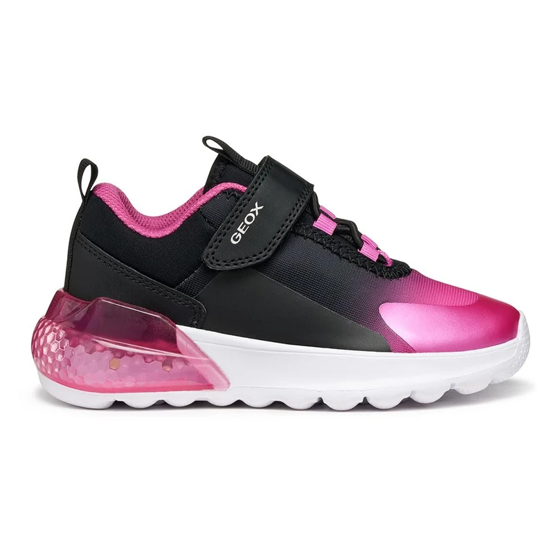 Geox J ACTIVART ILLUMINUS Sneaker, Black/Fuchsia, 2.5 UK