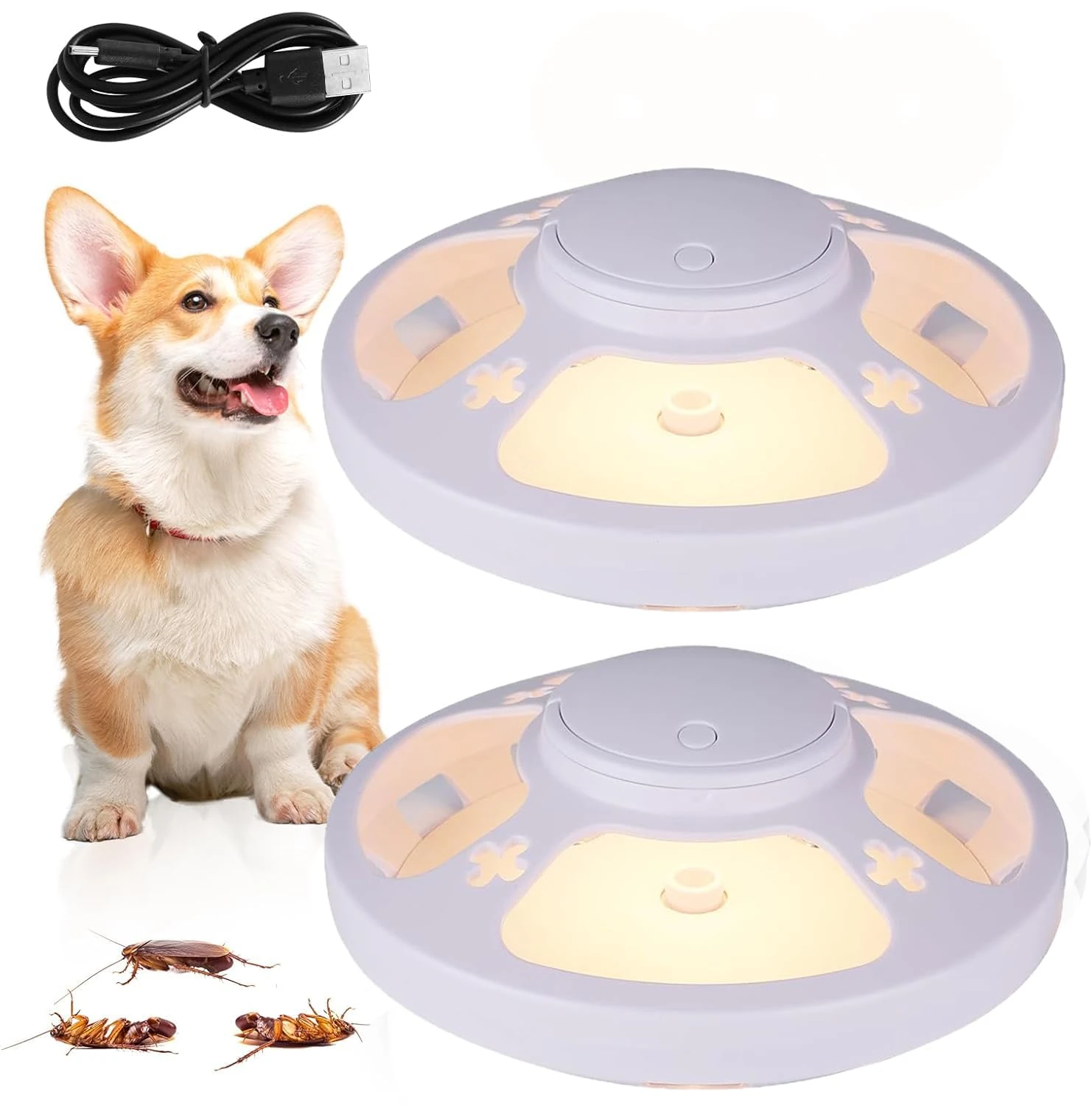 Flea Trap, 2Pack Flea Lamp Traps for Home Flea Catcher with 4 Light Modes, 6pcs Sticky Flea Pads, Non-Toxic, Flea Traps House Flea Treatment for Fleas, Mosquitoes, Flies (WHITE)