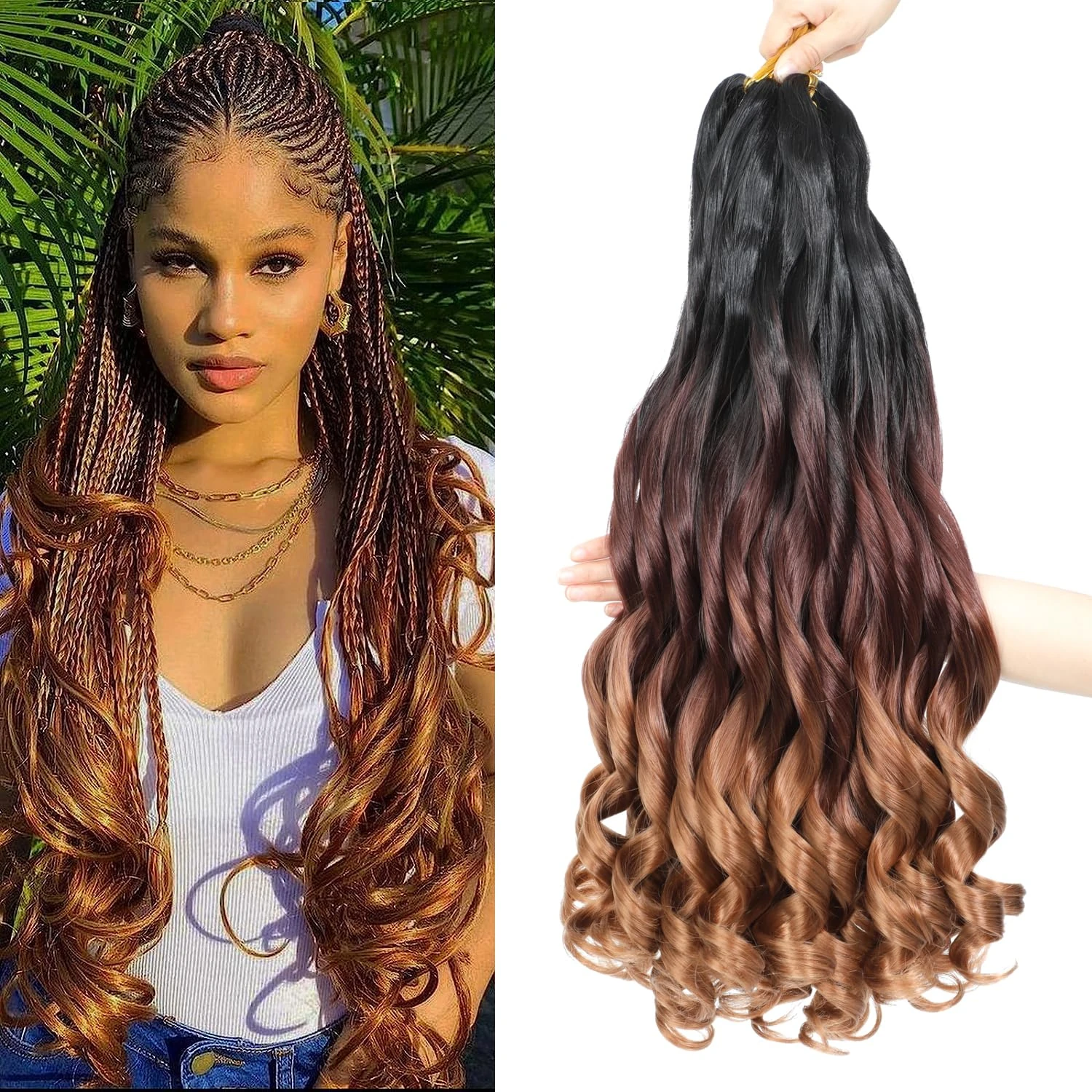 French Curl Braiding Hair 28 Inch 8 Packs Curly Braiding Hair Pre Stretched French Curls Braiding Extension Curl Crochet Braids Spiral Braiding (1B/33/30#, 28 Inch (Pack of 8))