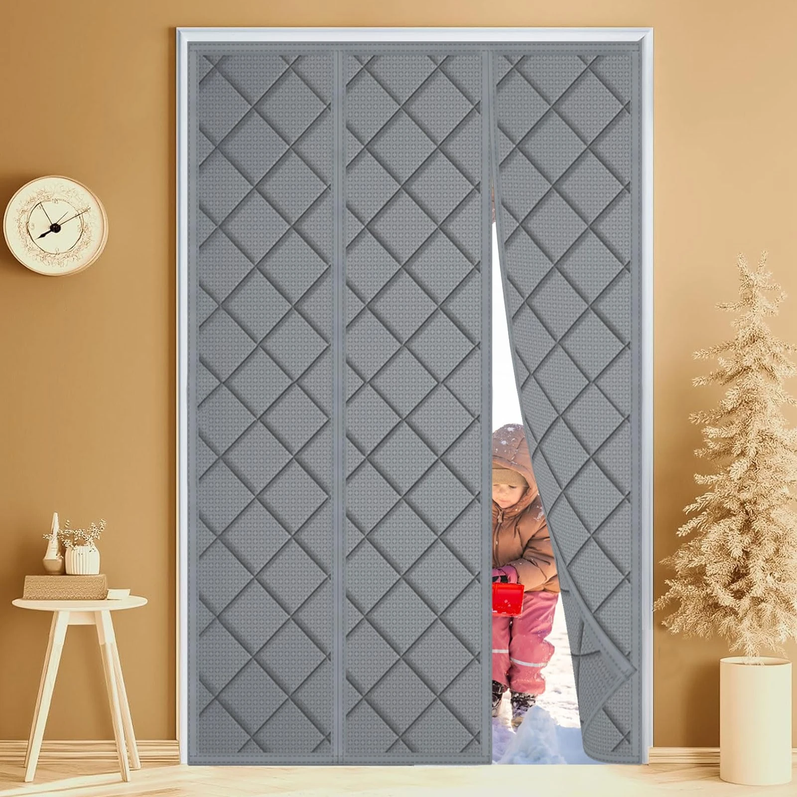 Magnetic Thermal Insulated Door Curtain 270x240cm Double Door Opening Oxford Cloth Door Covers, Self-Closing Insulated Doorway Curtain, Windproof Soundproof Door Curtains Insulated Door for Winter