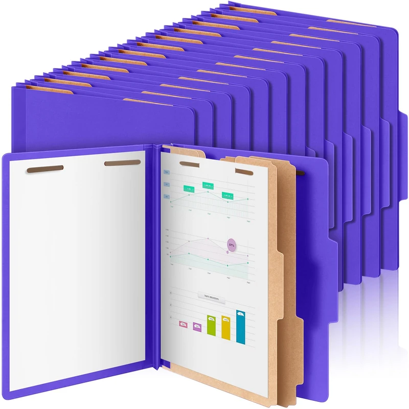 Skyygemm 24 Pcs Classification Folders Letter Size Bulk - 2 Dividers Pressboard File Folder with 3. 5 Inch Expansion, 2 Prongs Fastener, Heavy Duty Office File Organizer for Teacher Medical (Purple)