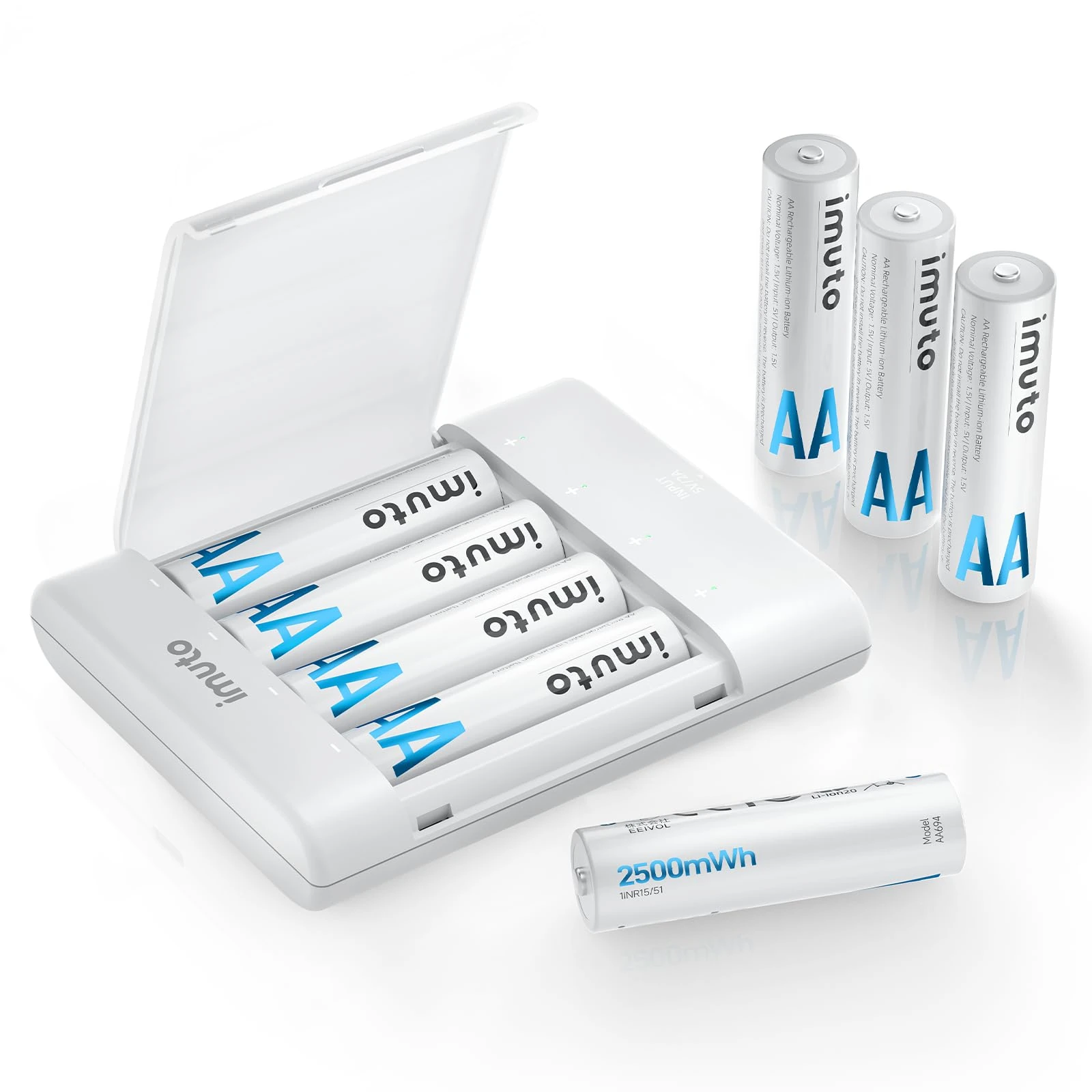 imuto Rechargeable Lithium AA Batteries 8-Pack with Charger, 2500 mWh High Capacity 1.5V Constant Voltage Output Li-ion Double A Battery 1600+ Cycles, Low Self Discharge