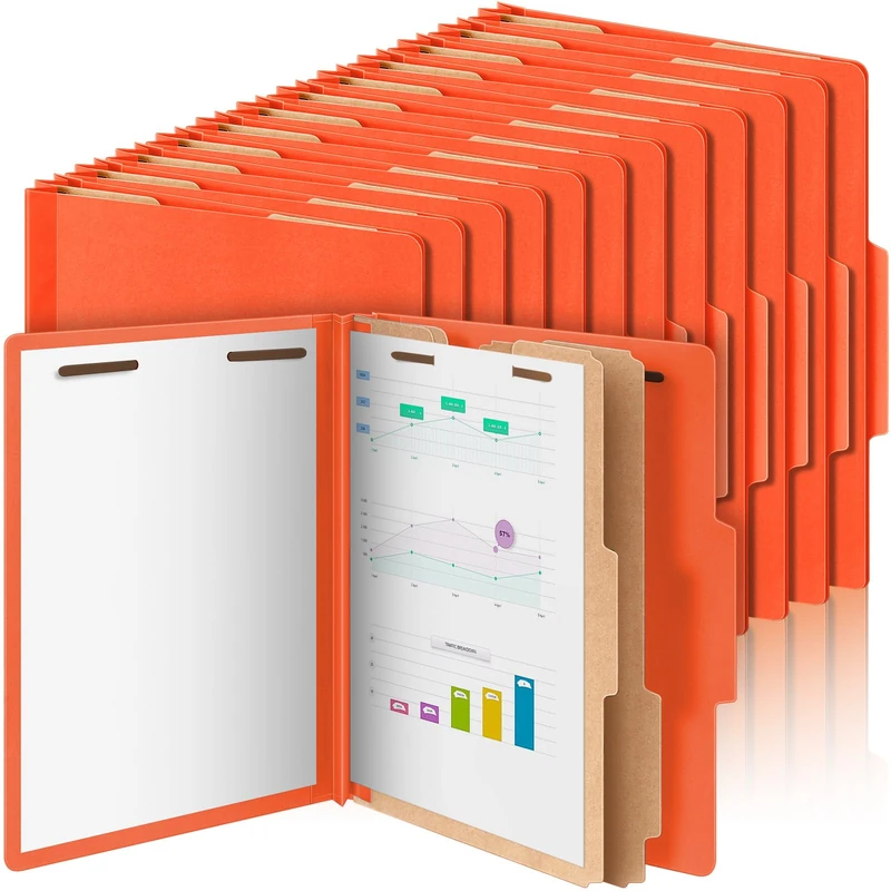 Skyygemm 24 Pcs Classification Folders Bulk 2 Dividers File Folder with Fastener 2 Prongs Letter Size Pressboard File Folders with 3.5 Inch Expansion for Organize Office Medical Document(Orange)