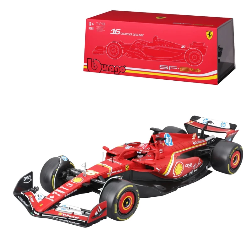 Bburago Formula 1 F1 FERRARI SF-24 (2024) WITH HELMET LECLERC - DELUXE HARD CASE - 1:18 Scale - Incredibly Detailed Die-Cast Replica Collectible Race Car Model