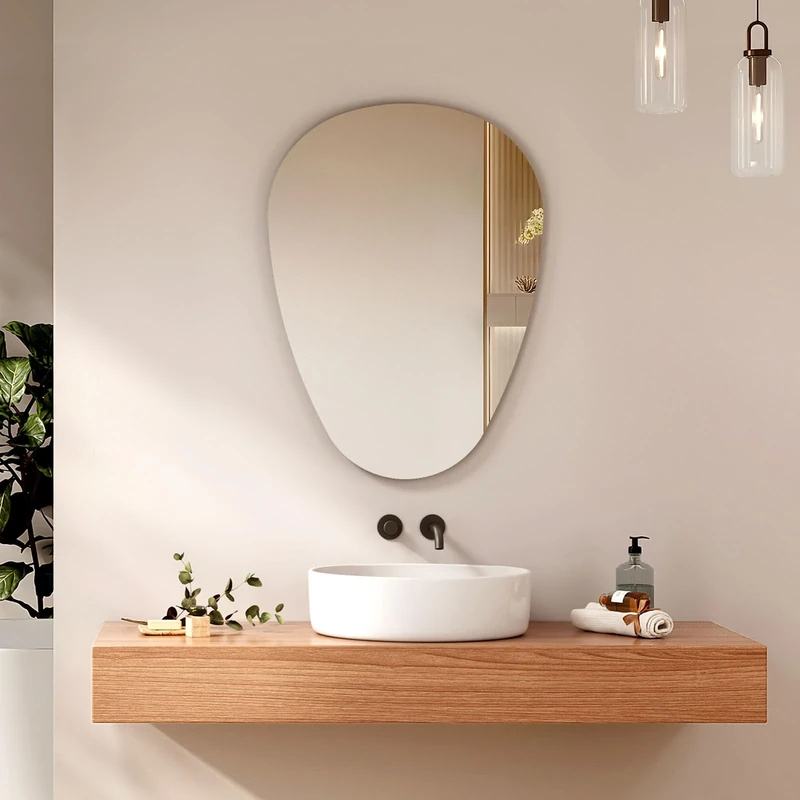EMKE Modern Asymmetrical Wall Mirror, 70 x 50 cm, Irregular Frameless Mirror, Bathroom, Bedroom, Entrance Area, Vanity