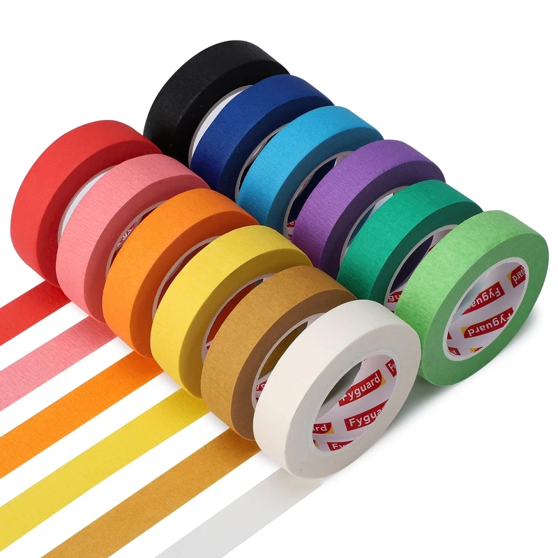 Fyguard 12 Rolls Coloured Masking Tape, 15mm x 13m Craft Tape Adhesive Decorative Tape Rainbow Painting Tape for Home Classroom Office DIY Scrapbooking Crafts
