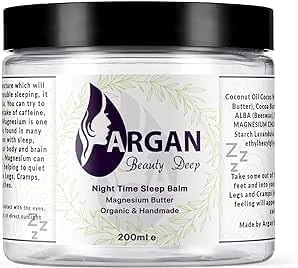 Argan Nourish Night Time Sleep Balm, Magnesium Butter, aids sleep problems, restless legs, 200ml