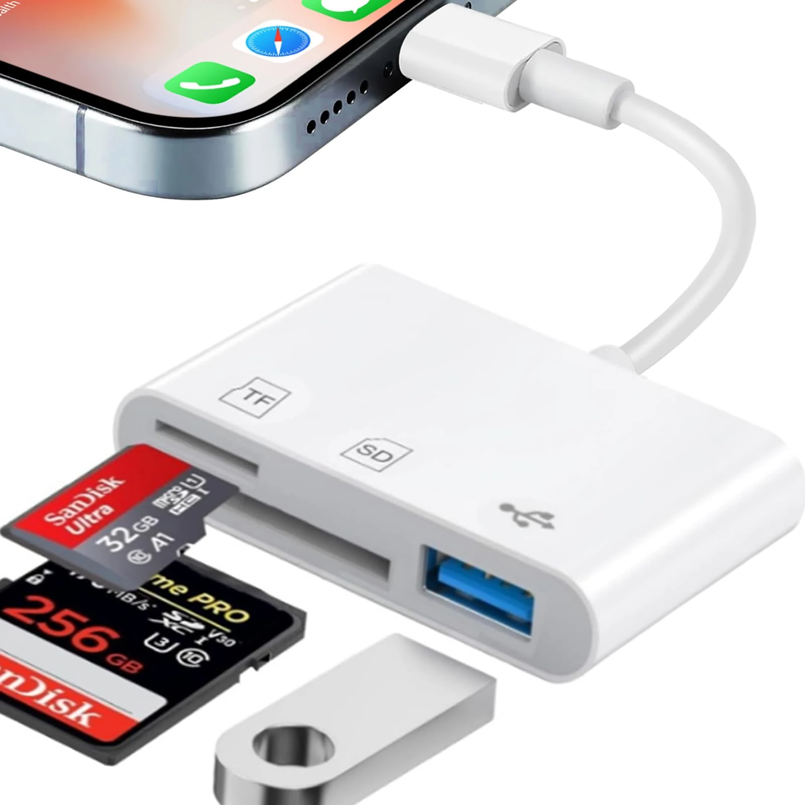 SD Card Reader for iPhone iPad, Memory Card Reader for iPhone, Camera Card Adapter with SD/Micro SD+USB, Plug and Play Camera Card Viewer for iPhone 14/13/12/11/8/7/6/Plus/Pro/Max/SE