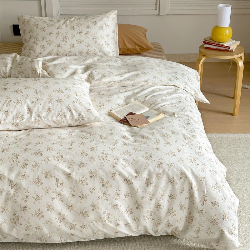 MOTNTD Floral Duvet Cover Full Size Coquette Off White Comforter Cover Boho Cotton Cute Lightweight Set With Hidden Zipper Chic Soft Breathable Bedding Protector