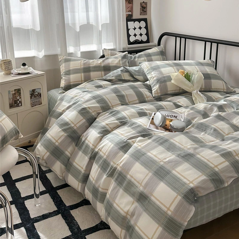 mixinni Twin XL Comforter Set Green Geometric Checkered Plaid Bedding Comforter Set Men Boys Modern Style All Season Soft Fluffy Lightweight Bedding Set-Twin XL Size