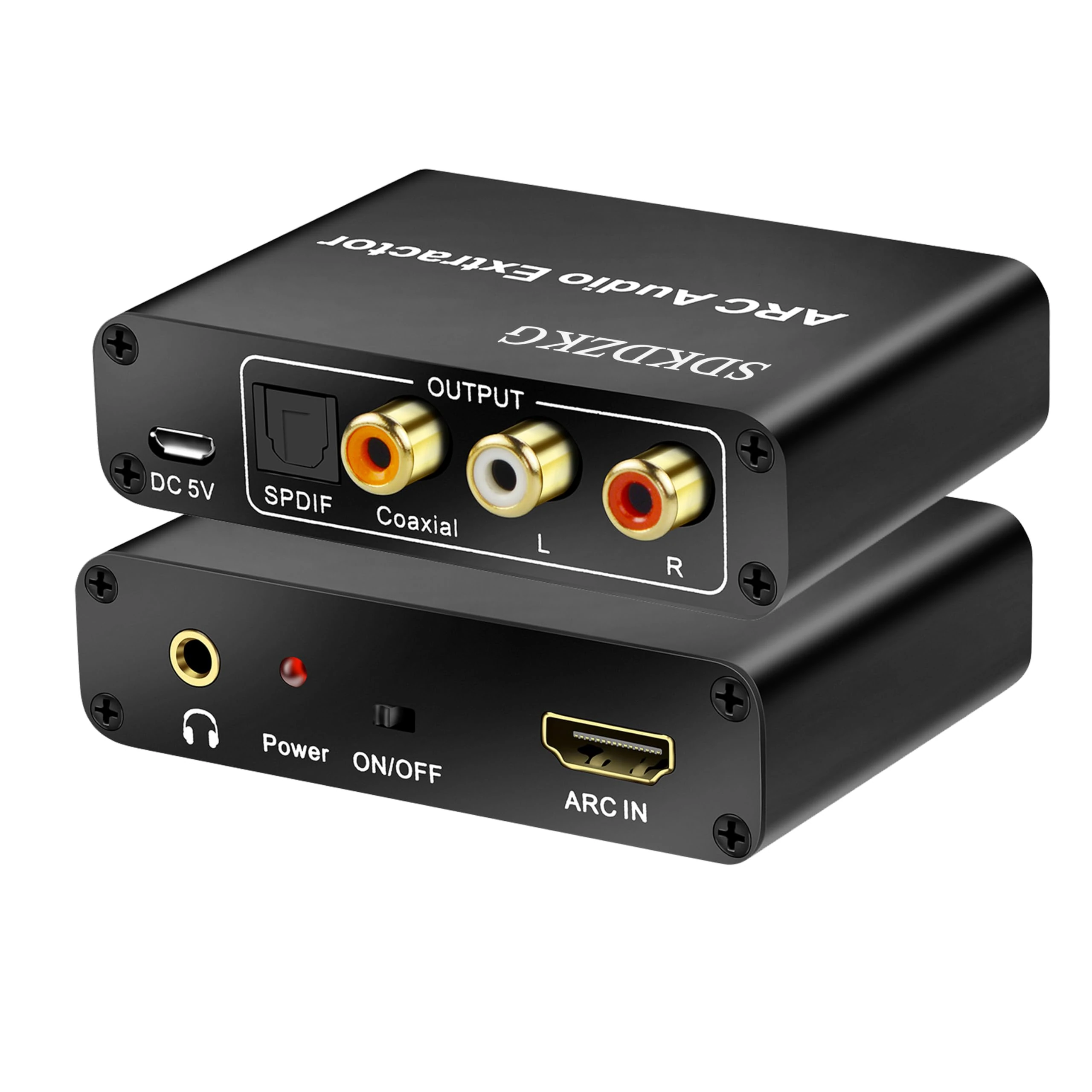 SDKDZKG HDMI ARC Audio Extractor, HDMI ARC Converter Splitter Adapter with Digital Optical Toslink SPDIF Coaxial and Analog 3.5mm L/R Stereo Audio for HDTV Amplifier Soundbar Speaker (SDK-A802)