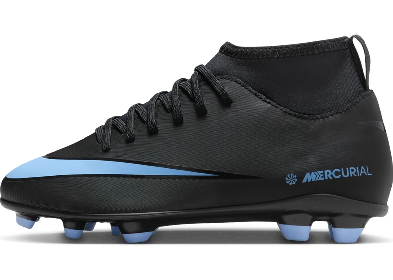 Nike Kids Jr Superfly 10 Club Fg/Mg Football Shoe, Black/Ice Blue, 13.5
