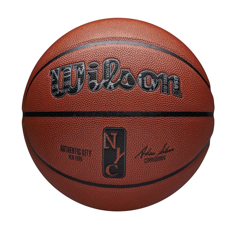Wilson NBA Authentic City Basketball, New York City, Featuring Ever Bounce Technology, Inflation Control Layer and Pure Feel Surface, For Enhanced Grip, Colour: Brown, Size: 7