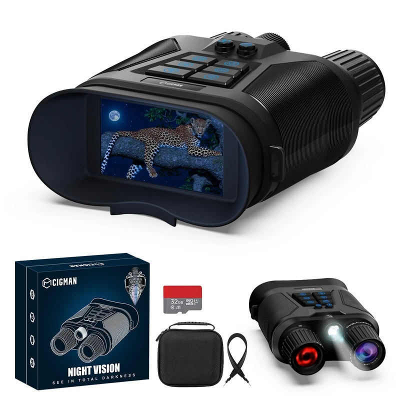 CIGMAN Night Vision Goggles 400M Working Distance, 3“ HD Display Infrared Night Vision, 5000mAh Rechargeable Thermal Telescope, f/1.4 HD Camera, 8x Digital Zoom, Suitable for Hunting, Camping, Observe