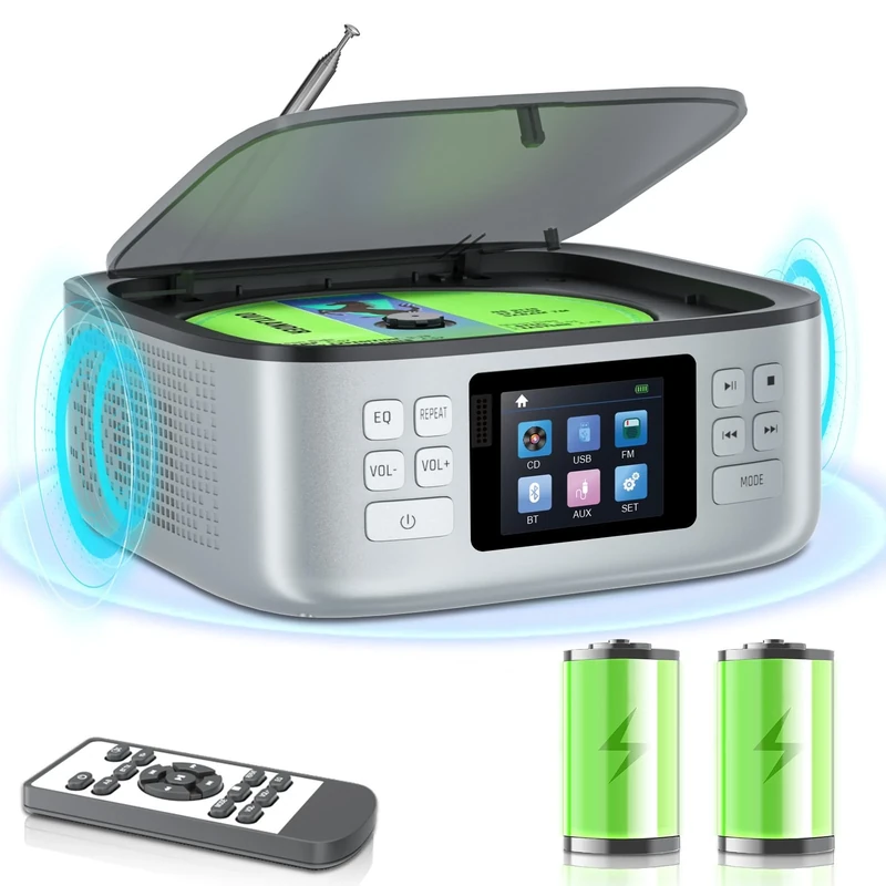 CD Player Portable, ARAFUNA Bluetooth CD Player Boombox, with Speakers, LED Display, CD Radio Player AUX USB, CD Players for Home Car