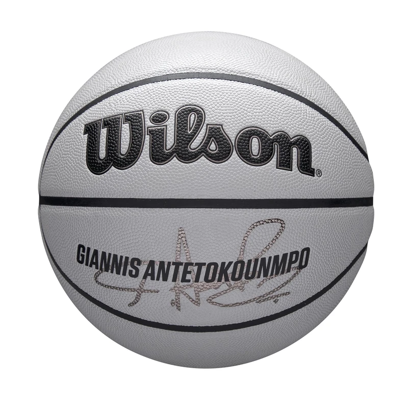 Wilson NBA Player Icon UV Basketball, Antetokounmpo Design, With UV Shielding and Pure Feel Texture, Provides True Grip Coating and Reliable Bounce, Colour: Grey, Size: 7