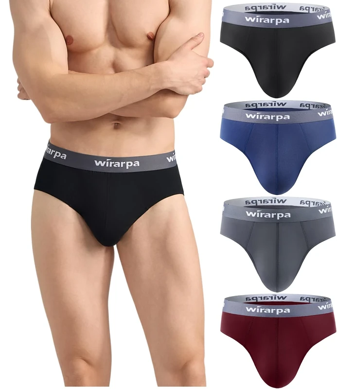 wirarpa Men's Modal Briefs 4-Pack - Wide Waistband, No Fly, XXX-Large